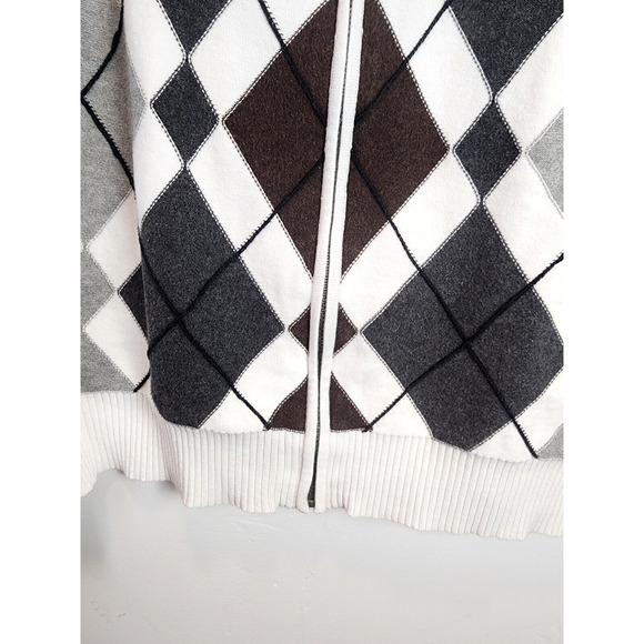 BKE Sweater Mens Size XL White Gray Argyle Athletic Fit Long Sleeve Full Zip - Picture 6 of 12